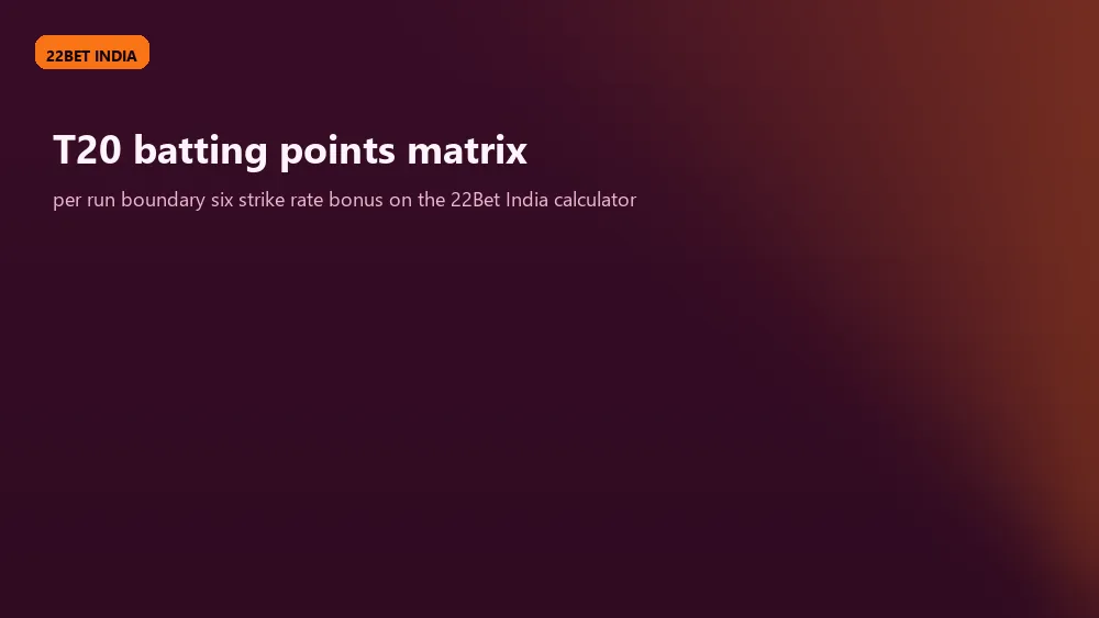 T20 batting points matrix table per run boundary six strike rate bonus 22Bet India